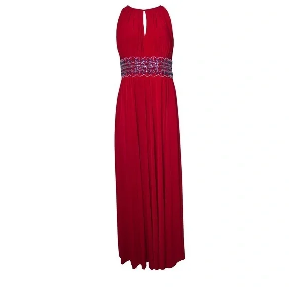 R & M Richards | Dresses | Rm Richards Women Beaded Waist Halter Evening  Gown Red Holiday Size | Poshmark